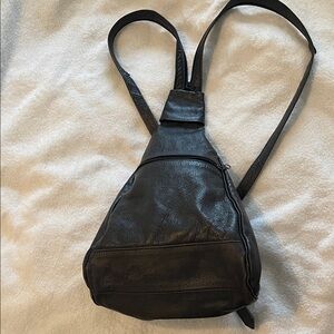 Black Leather Sling Bag real Leather